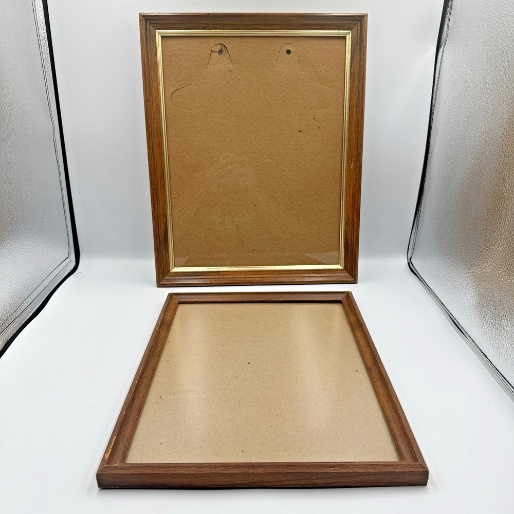 Vintage Wood Picture Frame Lot of 2 Brown Gold Tone 11x13 16x14 Wall Decor